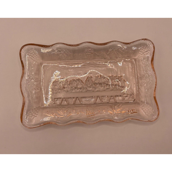 Tiara Indiana Glass Mini Lord's Last Supper Trinket Dish Tray Plate Pink Grapes - Picture 2 of 7